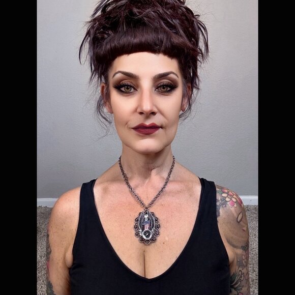 Classic Hardware Harley Davidson Victorious Winged #1 Necklace Choker Vintage 16 - Picture 3 of 7